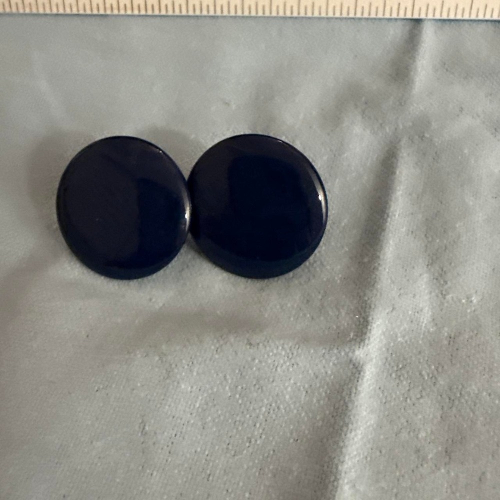 Navy Blue Round Button Stud Earrings Glossy Circular Post Back Jewelry